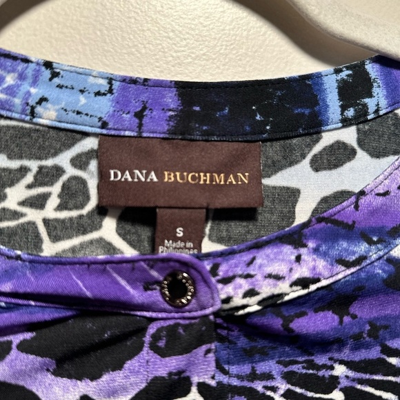 Dana Buchman Purple Animal Print Cool Long sleeve Button Soft Blouse S - Picture 3 of 15